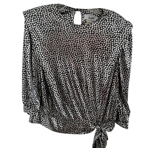 VTG Women's 80s Frejani Silver Metallic Puffy Polyester Blouse Size 10 NWT Disco - Picture 1 of 5